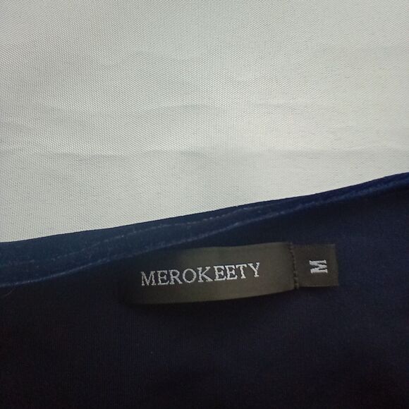 MEROKEETY Women's Blue V-Neck Wrap Velvet Maxi Dress Bell Sleeve Dress Size Med - Picture 2 of 10